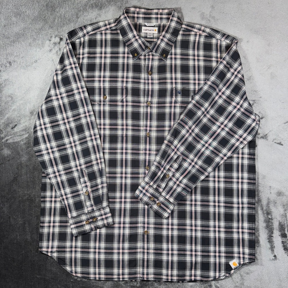 Carhartt Mens Relaxed Fit Plaid Button Down Shirt 2XL Black White Fall 2014